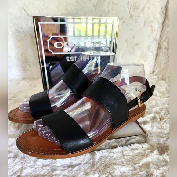 Coach Shoes - Coach Black Leather Sandals Sz 6.5